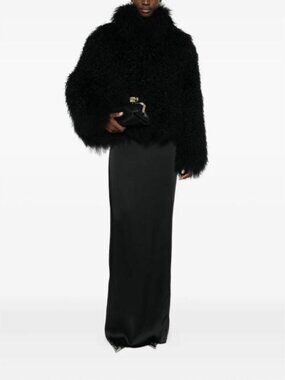 Ducie London Rochelle Mongolian Lamb Cropped Jacket, Black, S